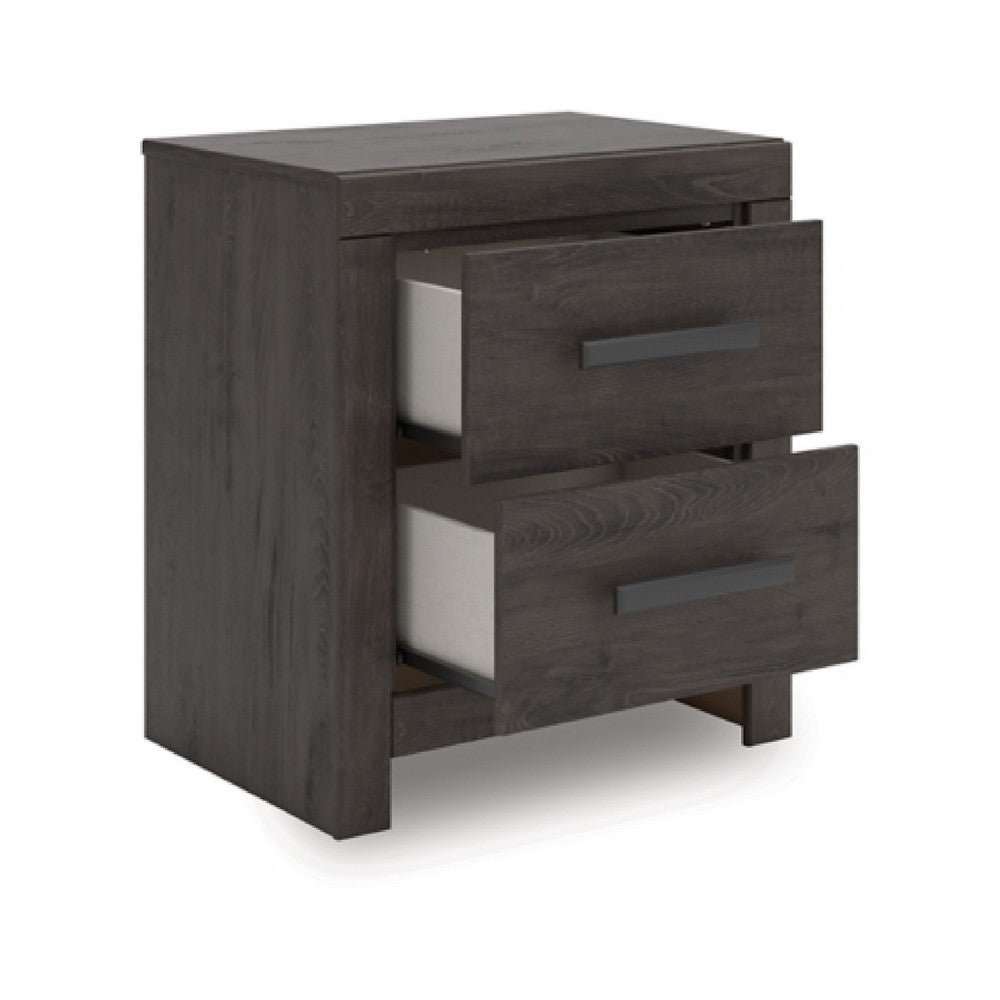 Peny Bedside Nightstand | 2 Drawers w Long Metal Handles | Charcoal Black