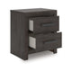 Peny Bedside Nightstand | 2 Drawers w Long Metal Handles | Charcoal Black