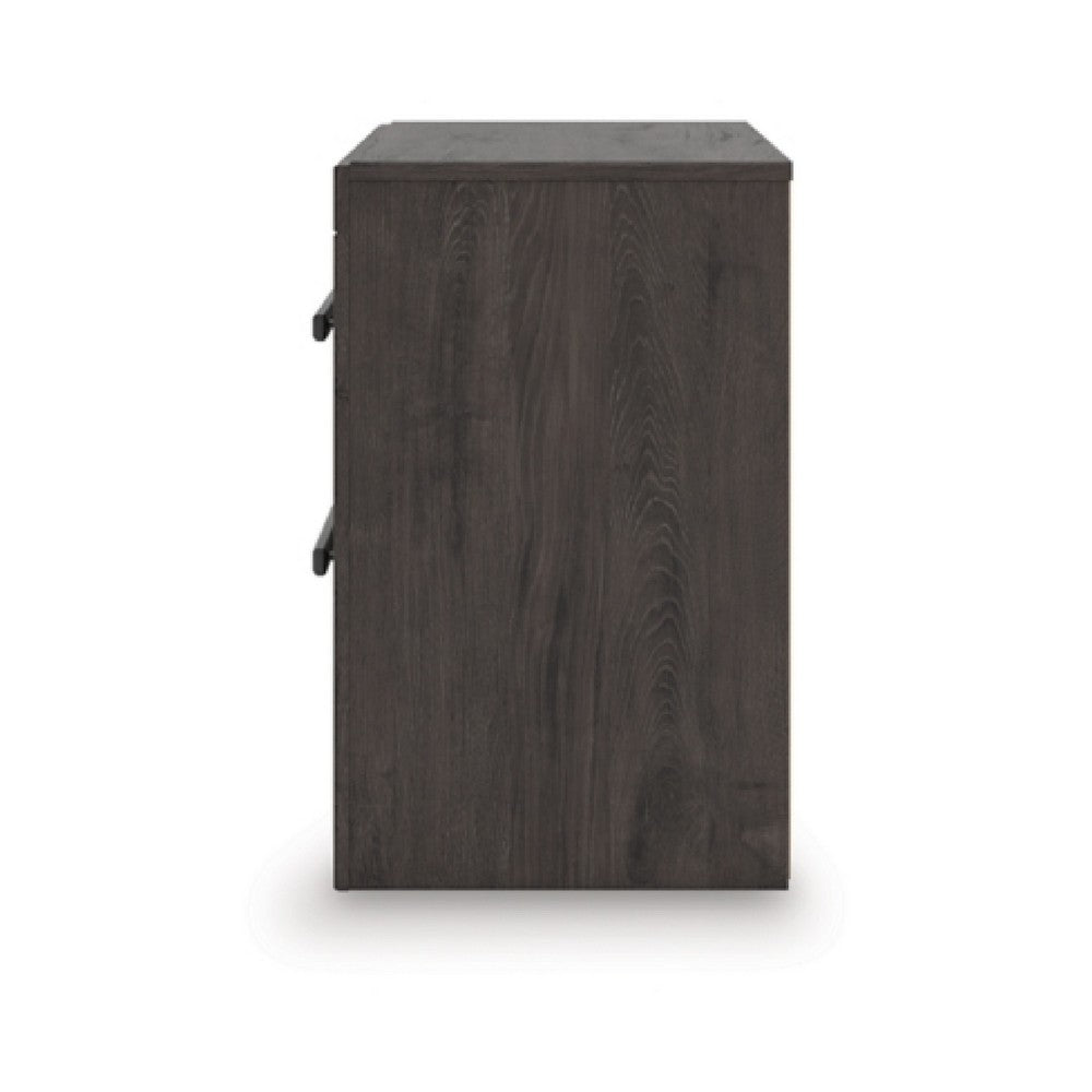 Peny Bedside Nightstand | 2 Drawers w Long Metal Handles | Charcoal Black