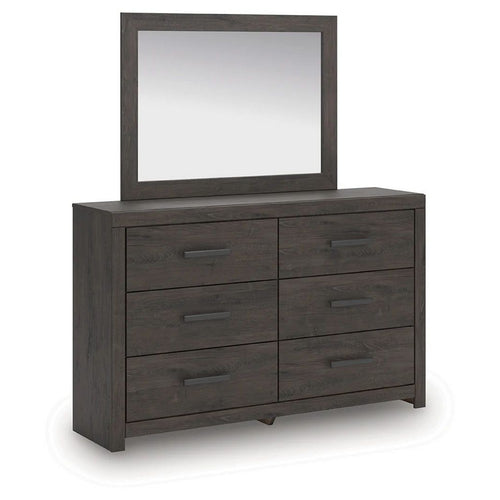 Peny 2pc Bedroom Dresser & Mirror Set w 6 Drawers | Charcoal Black