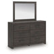 Peny 2pc Bedroom Dresser & Mirror Set w 6 Drawers | Charcoal Black