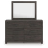 Peny 2pc Bedroom Dresser & Mirror Set w 6 Drawers | Charcoal Black