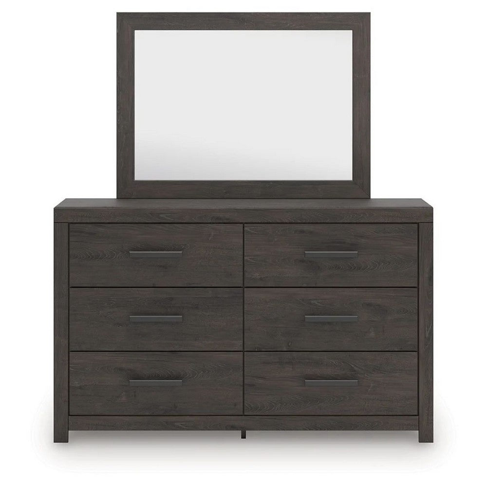 Peny 2pc Bedroom Dresser & Mirror Set w 6 Drawers | Charcoal Black