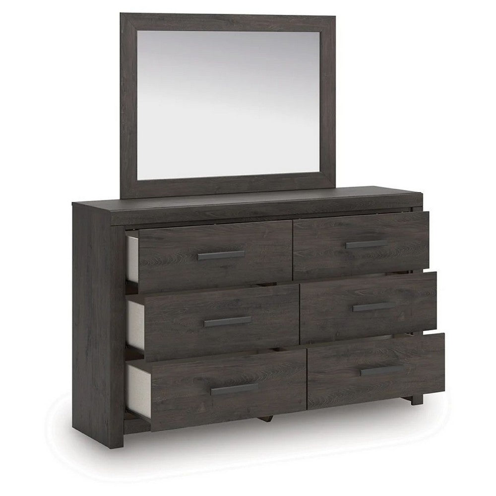 Peny 2pc Bedroom Dresser & Mirror Set w 6 Drawers | Charcoal Black