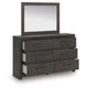 Peny 2pc Bedroom Dresser & Mirror Set w 6 Drawers | Charcoal Black