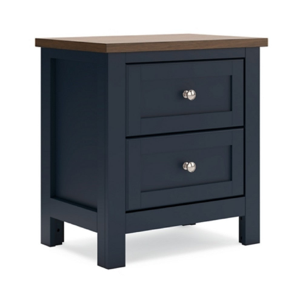Docken Nightstand | 2 Drawers | Shaker Style | Slate Blue & Light Brown