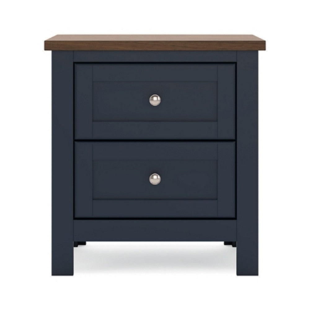 Docken Nightstand | 2 Drawers | Shaker Style | Slate Blue & Light Brown