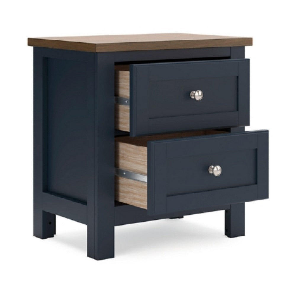 Docken Nightstand | 2 Drawers | Shaker Style | Slate Blue & Light Brown