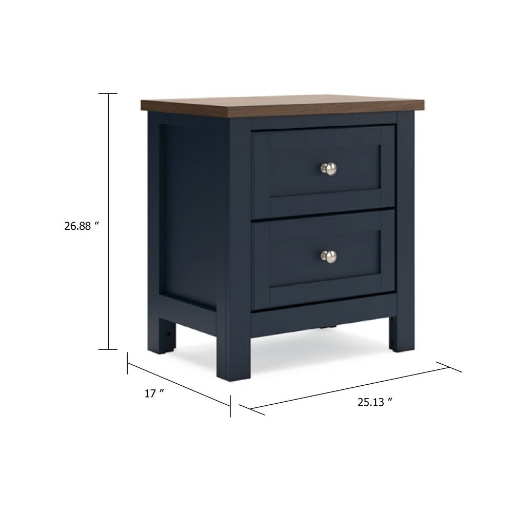 Docken Nightstand | 2 Drawers | Shaker Style | Slate Blue & Light Brown