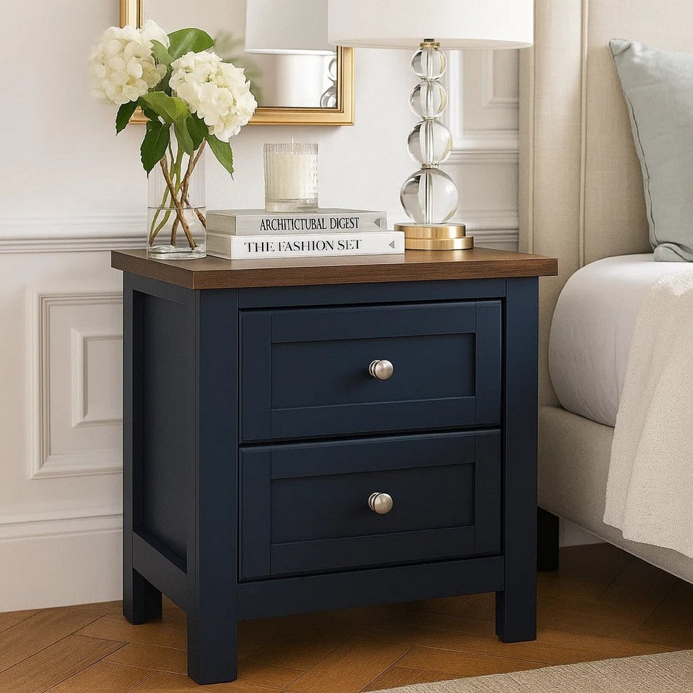 Docken Nightstand | 2 Drawers | Shaker Style | Slate Blue & Light Brown