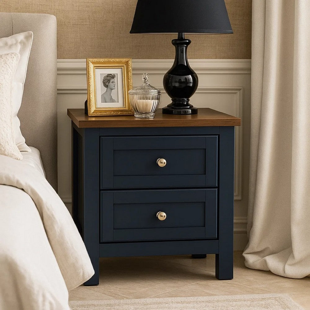 Docken Nightstand | 2 Drawers | Shaker Style | Slate Blue & Light Brown