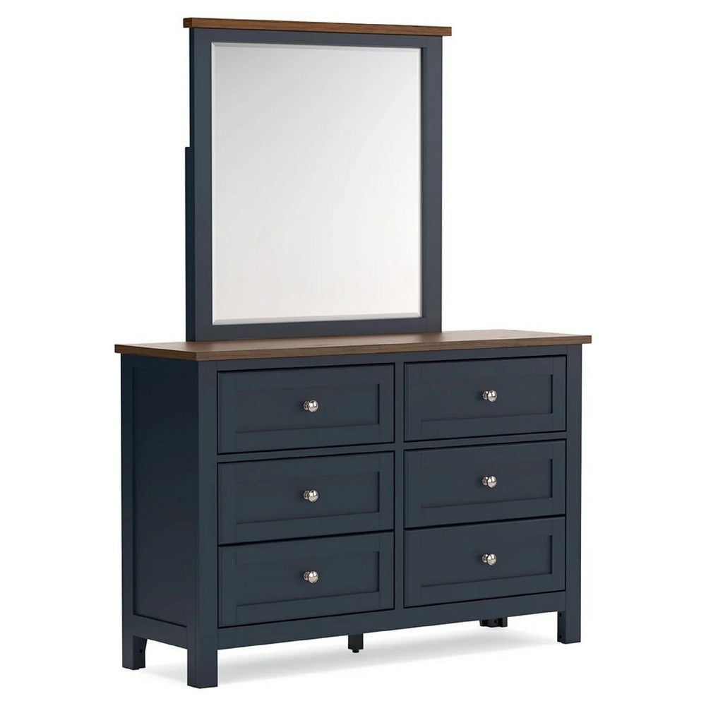 Docken 2pc Dresser & Mirror Set | 6 Drawers | Slate Blue & Light Brown