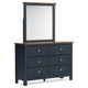 Docken 2pc Dresser & Mirror Set | 6 Drawers | Slate Blue & Light Brown