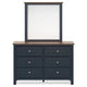 Docken 2pc Dresser & Mirror Set | 6 Drawers | Slate Blue & Light Brown