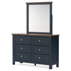 Docken 2pc Dresser & Mirror Set | 6 Drawers | Slate Blue & Light Brown