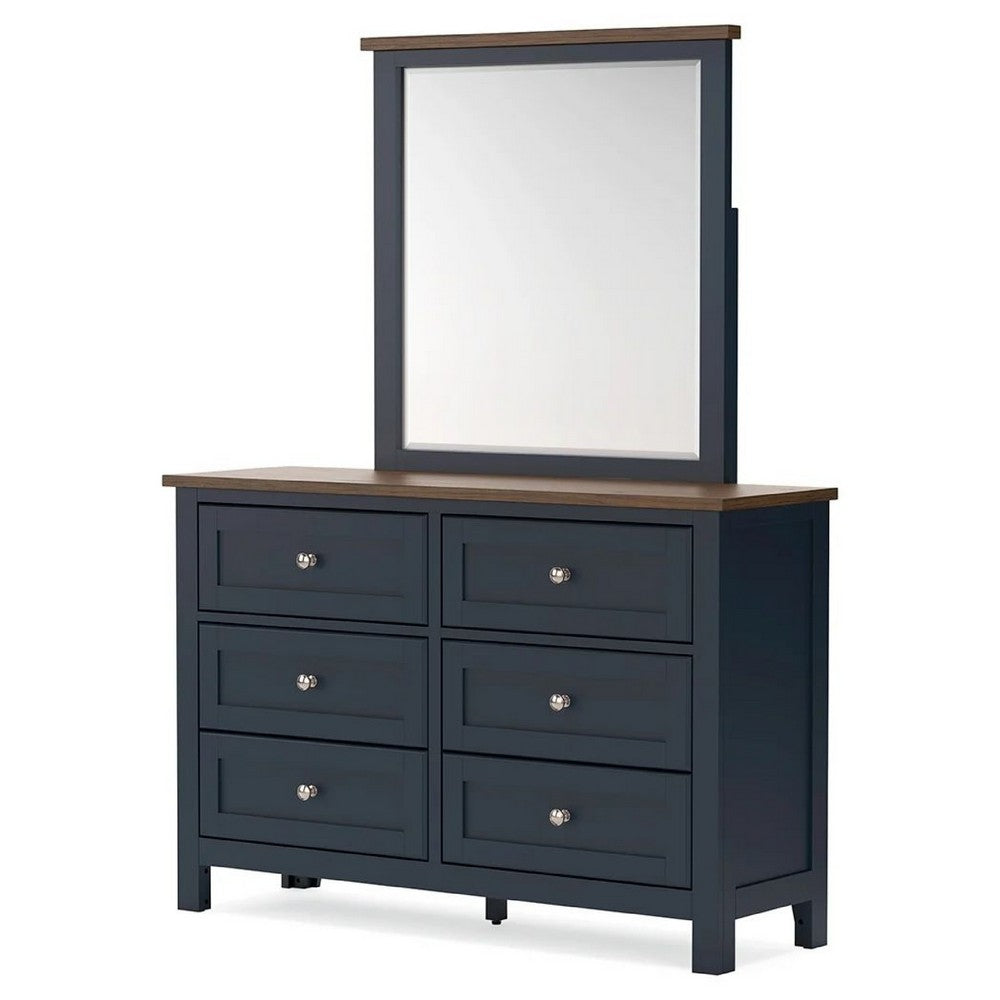 Docken 2pc Dresser & Mirror Set | 6 Drawers | Slate Blue & Light Brown
