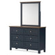 Docken 2pc Dresser & Mirror Set | 6 Drawers | Slate Blue & Light Brown