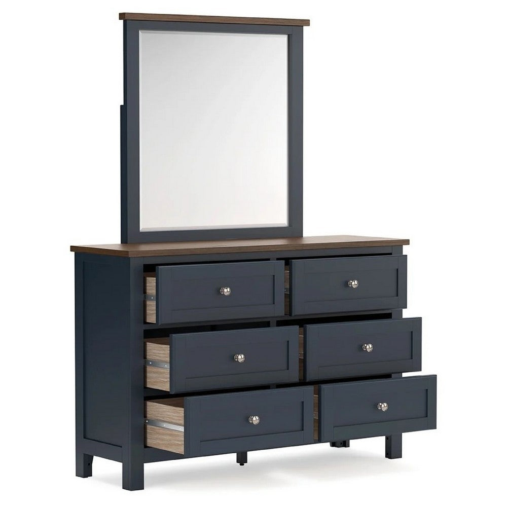 Docken 2pc Dresser & Mirror Set | 6 Drawers | Slate Blue & Light Brown