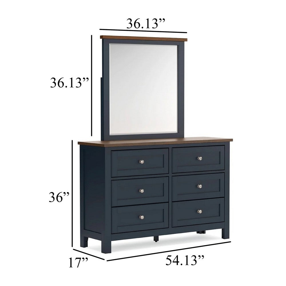 Docken 2pc Dresser & Mirror Set | 6 Drawers | Slate Blue & Light Brown