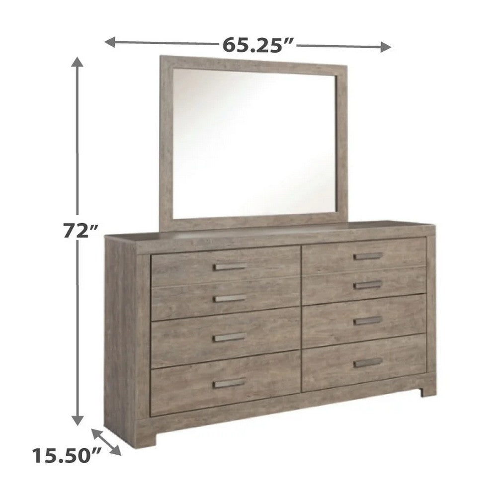 Kulv 2pc Dresser & Mirror Set | 6 Drawers w Handles | Vintage Gray