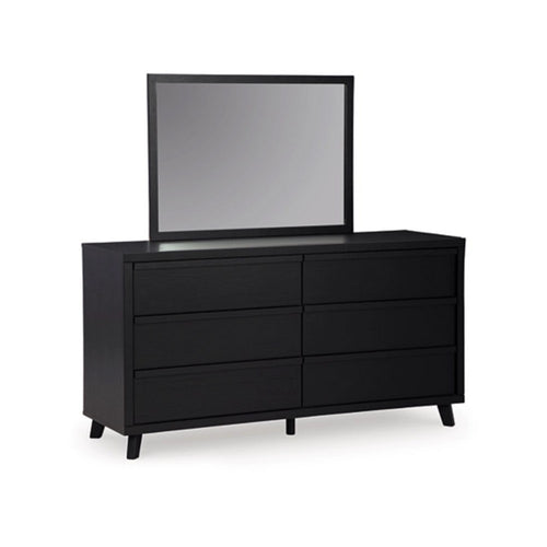 Danzi 2pc Dresser & Mirror Set | 6 Drawers w Integrated Pulls | Black