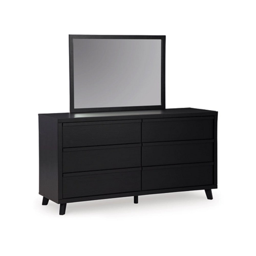 Danzi 2pc Dresser & Mirror Set | 6 Drawers w Integrated Pulls | Black