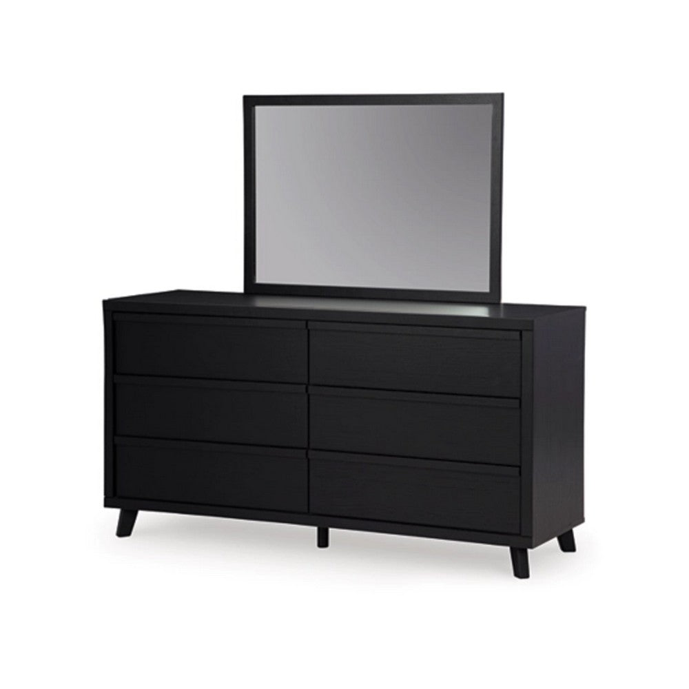Danzi 2pc Dresser & Mirror Set | 6 Drawers w Integrated Pulls | Black