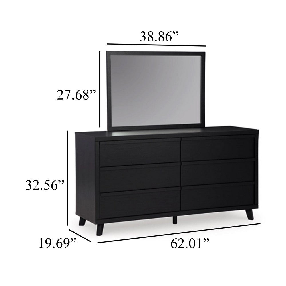 Danzi 2pc Dresser & Mirror Set | 6 Drawers w Integrated Pulls | Black