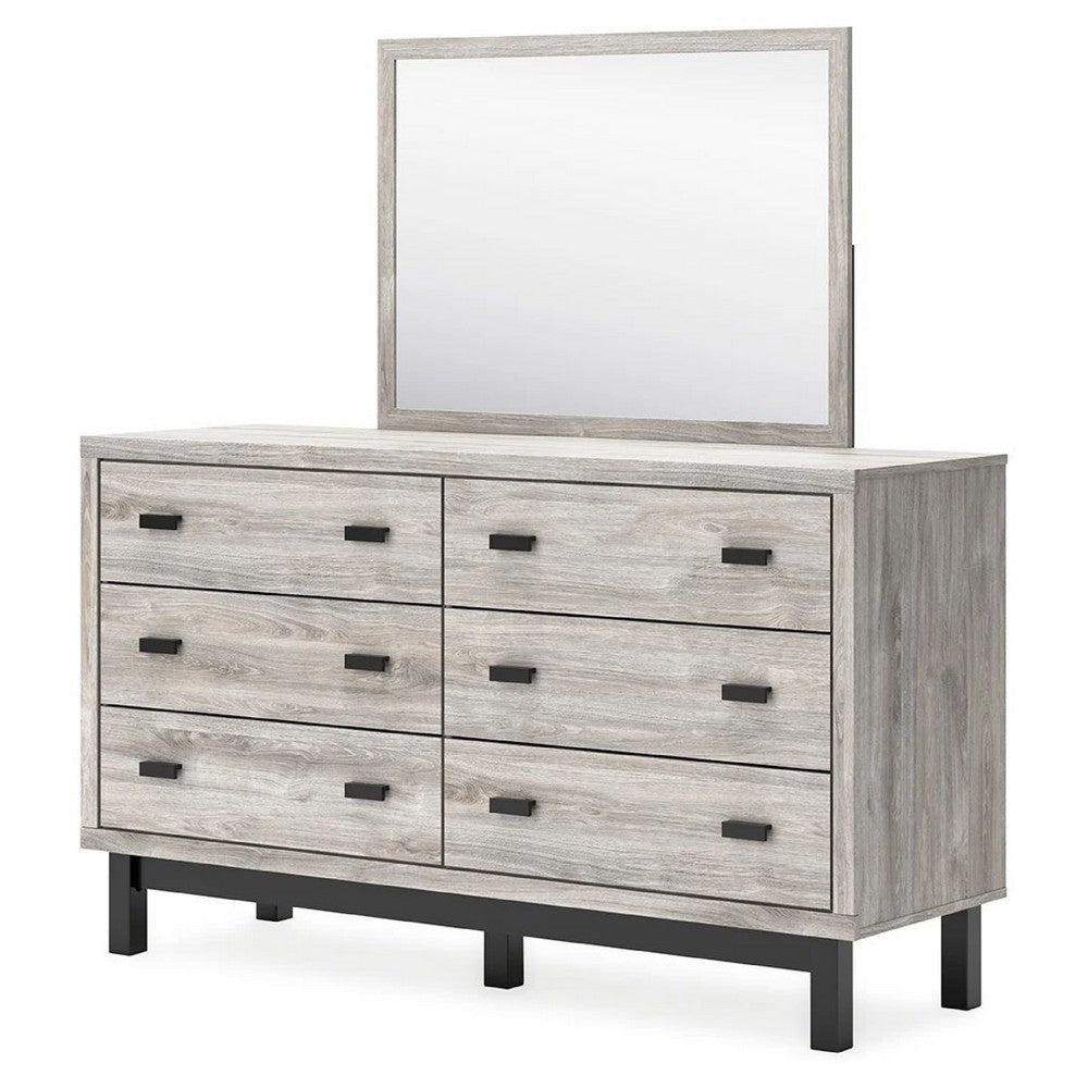 Veso 2pc Dresser & Mirror Set | 6 Drawers | Black Base | Light Gray