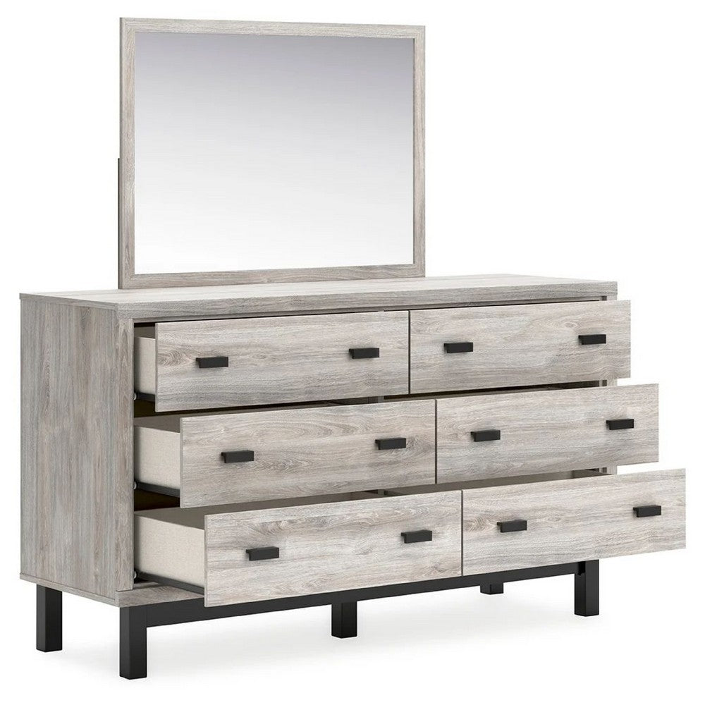 Veso 2pc Dresser & Mirror Set | 6 Drawers | Black Base | Light Gray