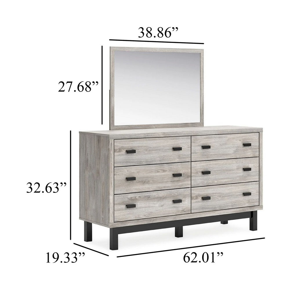 Veso 2pc Dresser & Mirror Set | 6 Drawers | Black Base | Light Gray