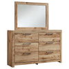 Oma 2pc Dresser & Mirror Set | 6 Drawers w Handles | Golden Brown Wood