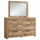 Oma 2pc Dresser & Mirror Set | 6 Drawers w Handles | Golden Brown Wood