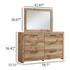 Oma 2pc Dresser & Mirror Set | 6 Drawers w Handles | Golden Brown Wood