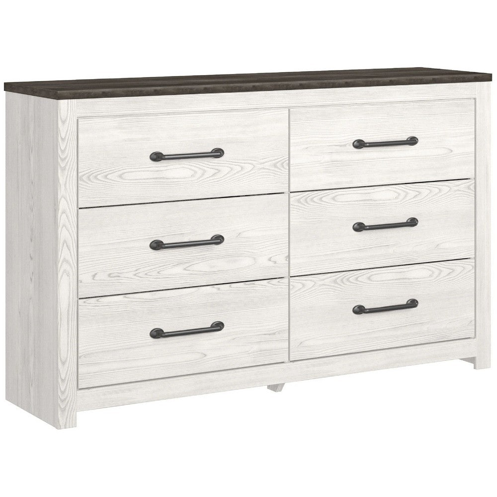 Hara 2pc Dresser & Mirror Set | 6 Drawers | Farmhouse Dark Gray & White