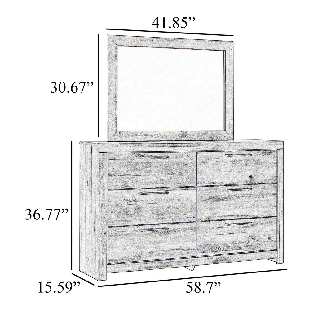 Hara 2pc Dresser & Mirror Set | 6 Drawers | Farmhouse Dark Gray & White