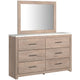 Berg 2pc Dresser & Mirror Set | 6 Drawers w White Top | Light Brown