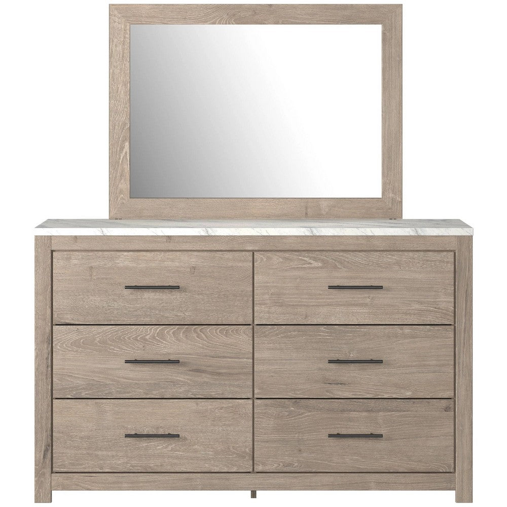 Berg 2pc Dresser & Mirror Set | 6 Drawers w White Top | Light Brown