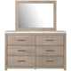Berg 2pc Dresser & Mirror Set | 6 Drawers w White Top | Light Brown