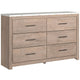 Berg 2pc Dresser & Mirror Set | 6 Drawers w White Top | Light Brown