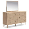 Ciel 2pc Dresser & Mirror Set | 6 Faux Cane Front Drawers | Brown Wood