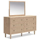 Ciel 2pc Dresser & Mirror Set | 6 Faux Cane Front Drawers | Brown Wood
