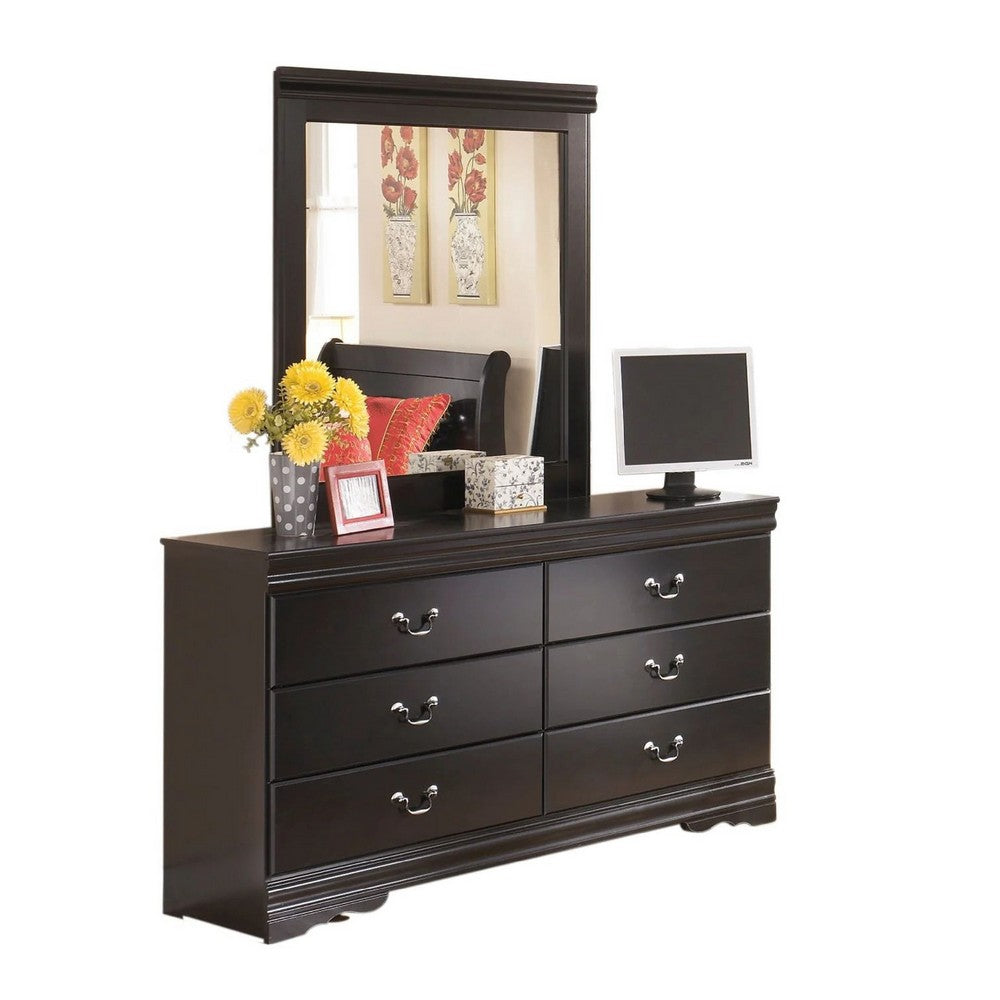 Yara 2pc Dresser & Mirror Set | 6 Drawers w Drop Handles | Dark Brown