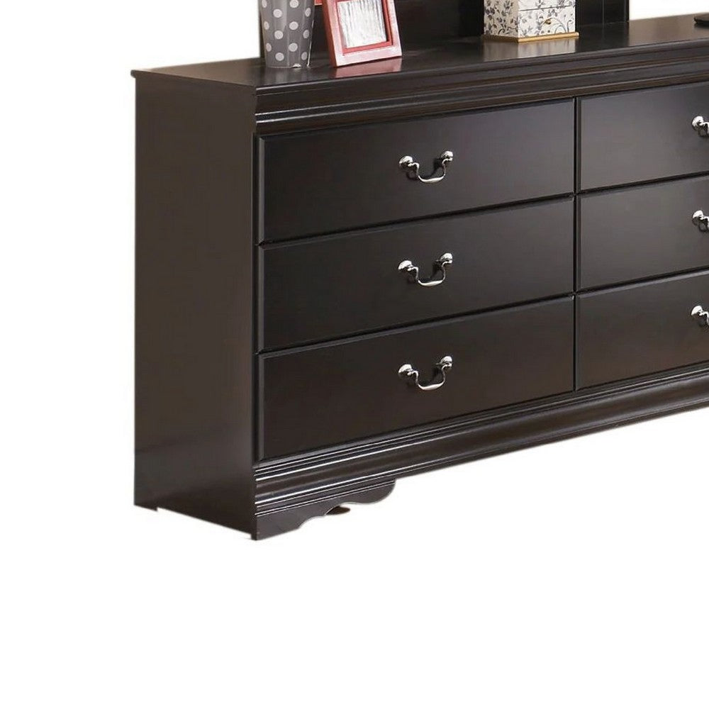 Yara 2pc Dresser & Mirror Set | 6 Drawers w Drop Handles | Dark Brown