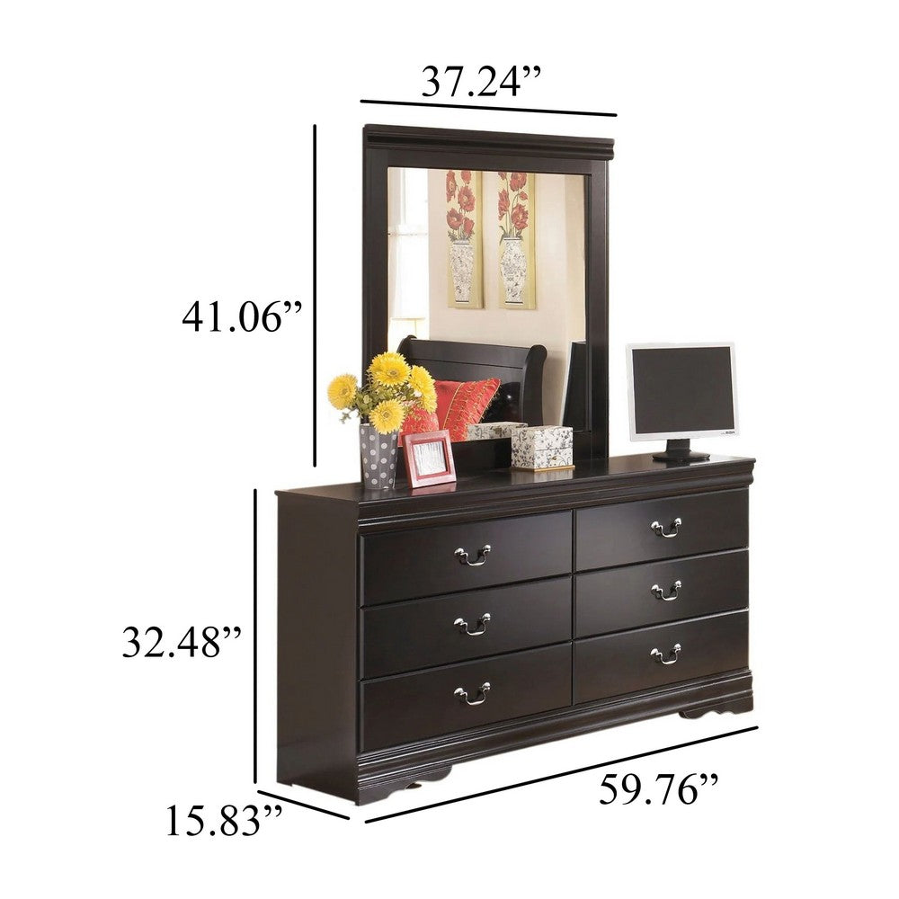 Yara 2pc Dresser & Mirror Set | 6 Drawers w Drop Handles | Dark Brown