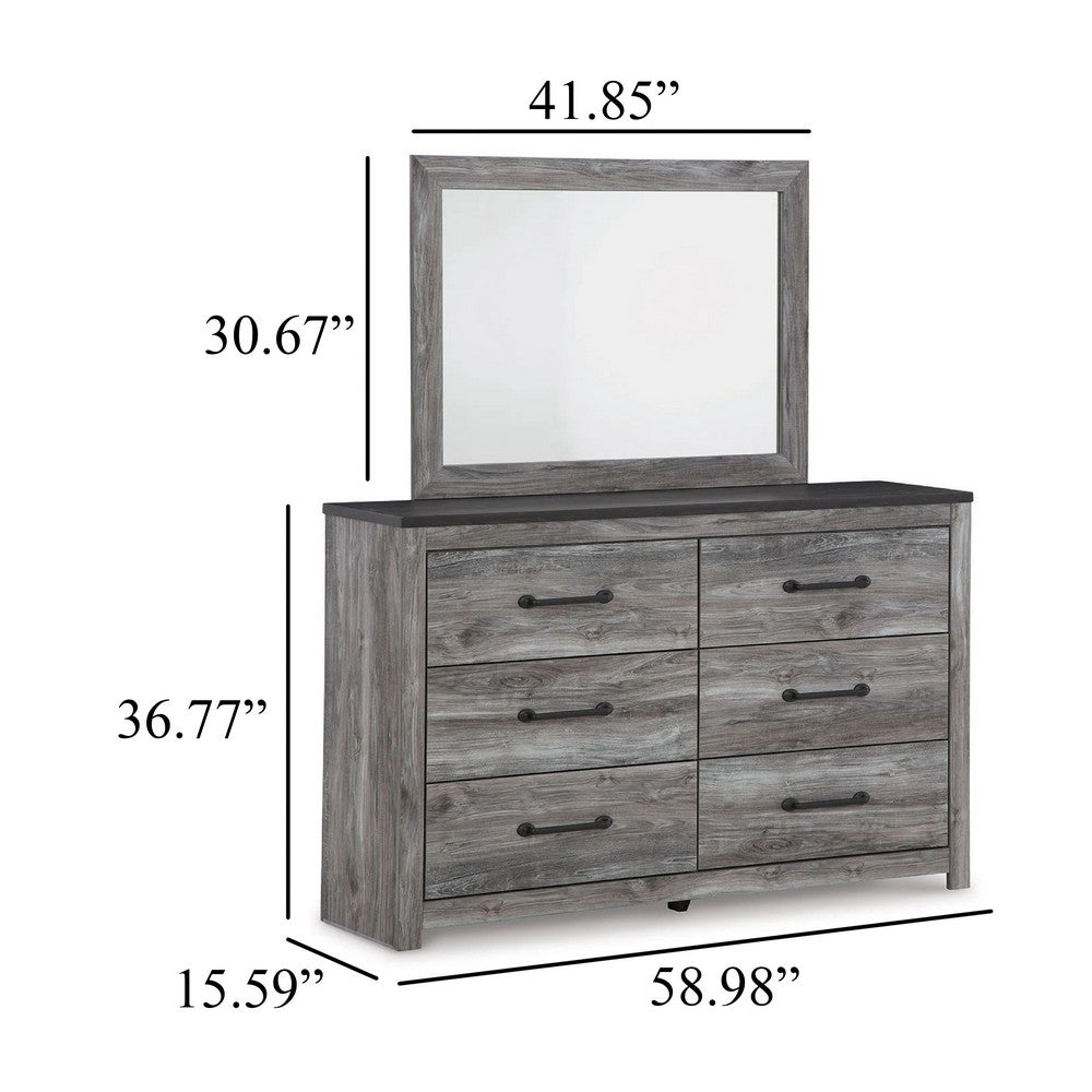 Roso 2pc Dresser & Mirror Set | 6 Drawers w Large Handles | Smoky Gray