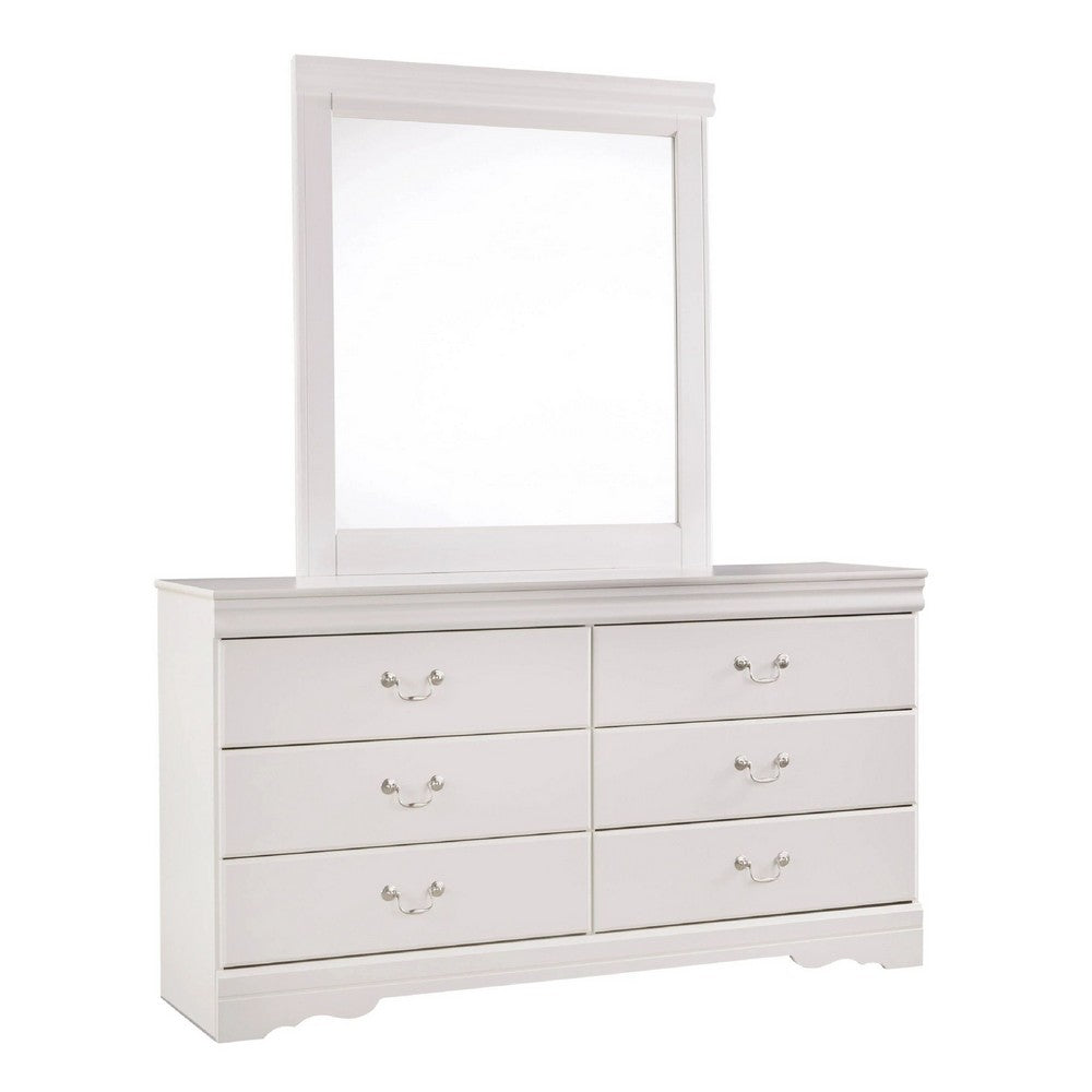 Roso 2pc Dresser & Mirror Set | 6 Drawers w Drop Handles | White Frame