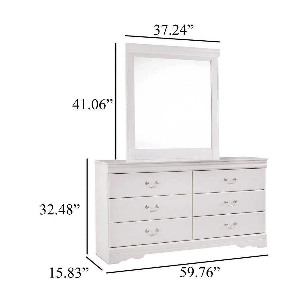 Roso 2pc Dresser & Mirror Set | 6 Drawers w Drop Handles | White Frame