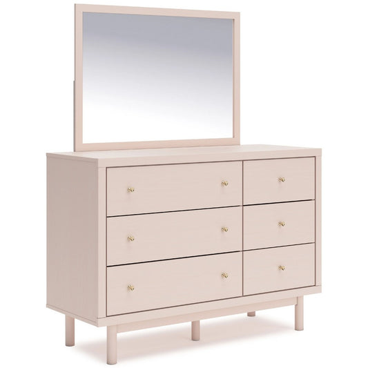 Viso 2pc Dresser & Mirror Set | 6 Drawers w Gold Knobs | Blush Pink