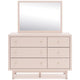 Viso 2pc Dresser & Mirror Set | 6 Drawers w Gold Knobs | Blush Pink